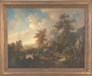 Allegorical Landscape With Figuresand Animals In Valley By Stream