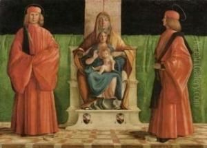 Sant"anna In Trono Con In Braccio Maria E Il Bambino E, Ai Lati, I Santi Cosma E Damiano