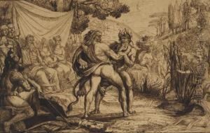 Hercule Combattant Contre Le Roi Des Eaux Achelous Devant Dejanire