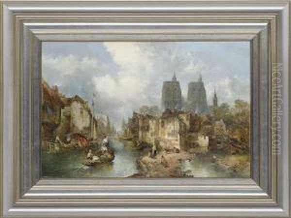 A Riverside Village Scene With Picturesque Figures - view 1
