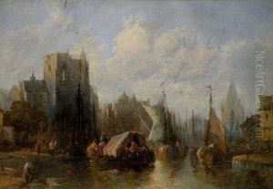 A Dutch Town Scene With Riverside Market