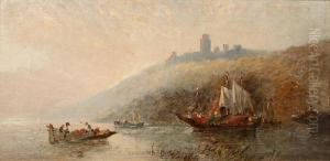 Eastern Boats On A River Before A Castle by Clifford Montague