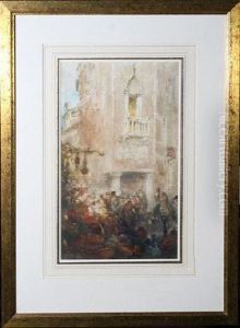A Busy Market Place In Venice by Clara Montalba