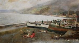 Bambini Sulla Spiaggia Di Pra by Evasio Montanella