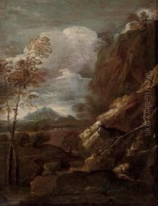 A Hermit In An Extensive Mountainous Landscape by Pietro Montanini