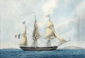 Le Trois-mats De Commerce Aglae En Panne Devant Le Port Demarseille. by Louis Montardier