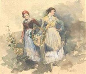Contadinelle Con Ceste Di Fiori by Vincenzo Montefusco