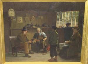 "the Cobbler's Shop", Interior Scene With Figures And Children Watching A Cobbler At Work Signed, Oil On Canvas, 64.5cm By 77cm by John A. Monteith