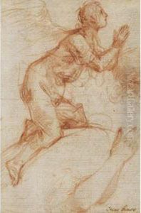 An Angel Kneeling In Adoration, With A Subsidiary Study Of Theangel's Arms by Francesco Montelaticci, Cecco Bravo