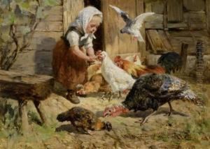 Girl With Hens by Antonio (Antonis Matteo) Montemezzo