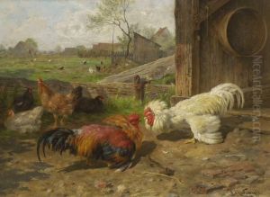 Huhnerhof Mit Balzenden Hahnen by Antonio (Antonis Matteo) Montemezzo
