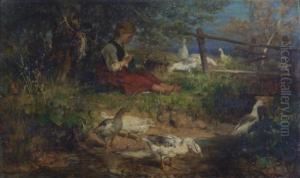 Girl With Geese by Antonio (Antonis Matteo) Montemezzo