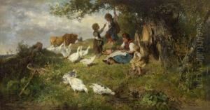 Dachauer Bauerin Mit Kindern by Antonio (Antonis Matteo) Montemezzo