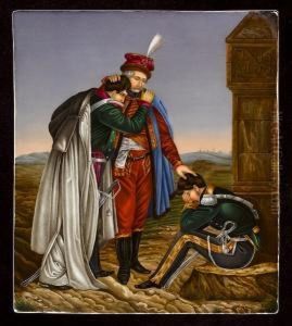 After Dietrich Monten, Depicting Three Polish Soldiers Taking Leave Of Each Other At The Border, The Border Post Inscribed 'finis Poloni[ae]', In A Giltwood Frame With Formal Borders by Heinrich M. Dietrich Monten