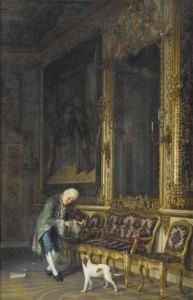 Feudales Interieur Mit Geiger Und Hund by Luigi Monteverde
