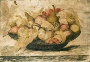 Mele, Pere, Castagne E Altri Frutti In Un Piatto Su Un Tavolo by Octavianus Montfort