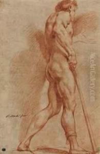 An Academic Male Nude Seen From Behind, Holding A Staff