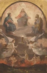 Bozzetto Olio Su Tela Eseguito Per La Chiesa Di San Gioacchino A Roma