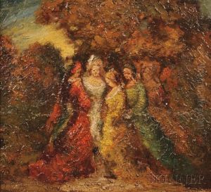 Elegant Ladies In A Park by Adolphe Joseph Thomas Monticelli