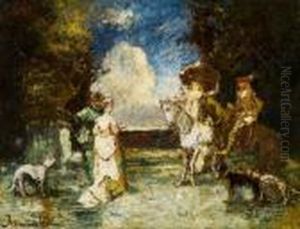 Deux Couples Conversant by Adolphe Joseph Thomas Monticelli