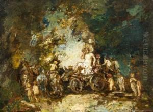 Nymphe Sur Un Char Et Amours Dans Un Parc
