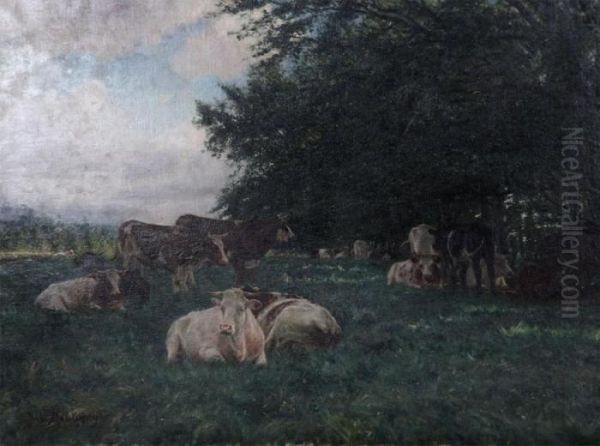 Landscape With Cows In The Meadow Under The Trees - view 1