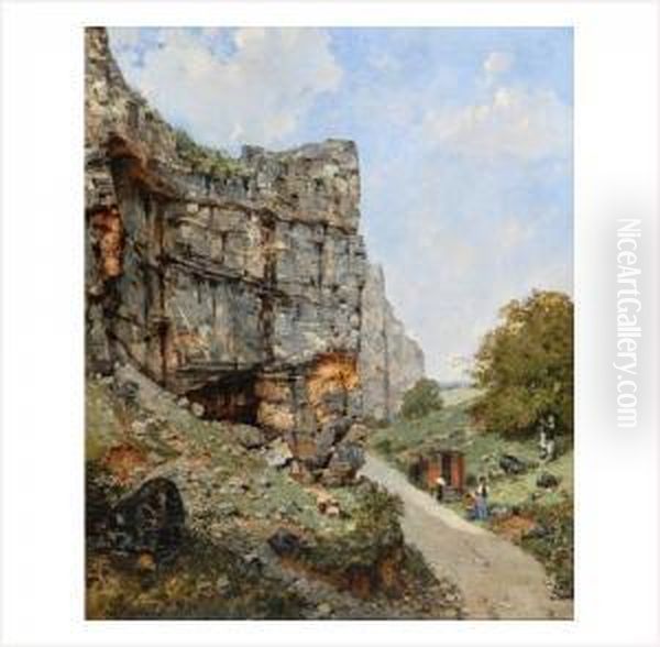 Roulotte Et Personnages Au Pied Des Falaises De Cremieu - view 1
