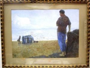 Pescador En La Playa by Eduardo Pascual Monturiol