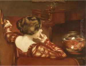 A Girl Seated By A Bowl Of Goldfish by Henry George Moon