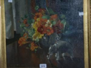 Still Life, Nasturtiums, Ginger Jar And Elephant Model