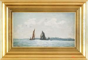 Marint Motiv Med Segelbatar, Signerad O Daterad A Harvey Moore 1898 by A. Harvey Moore