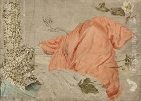 Study Of Draperies And Flowers - view 1