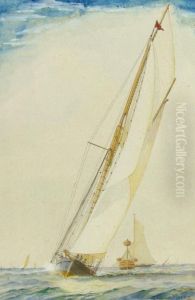 Two Pictures Of Rigged Sailing Ships by Barlow Moore