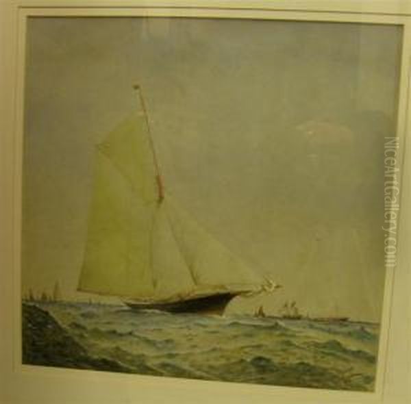 Sailing Ship In Full Sailsigned And Dated 88 H:22 W:22 In. - view 1