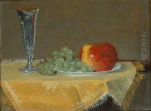 Still Life With Apple, Grapes And Etched Champagne Flute by Edwin Augustus Moore