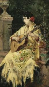 Spanish Lady Playing Guitar by Harry Humphrey Moore