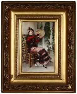 Spanish Dancer With Tambourine by Harry Humphrey Moore