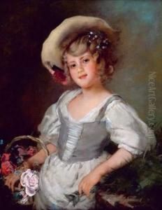 Jeune Fille Au Panier De Fleurs by Harry Humphrey Moore