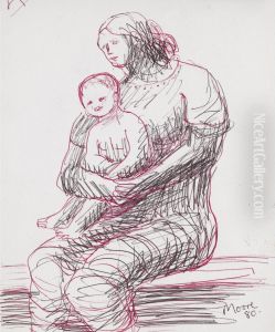 Mother And Child: Three Quarter To Left - Recto by Henry Moore