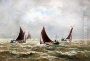 Barges At Sea by John Moore Of Ipswich