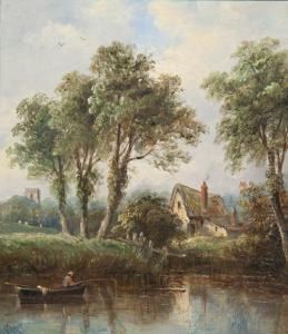 A Woman Fetching Water From A Stream Before A Thatched Cottage by John Moore Of Ipswich