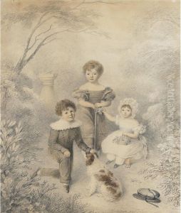A Family Of Children And Their Dog In A Landscape by William, Moore Snr.