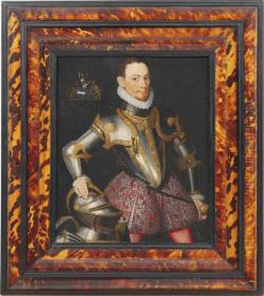 Portrait Of A Gentleman, Three-quarter-length, In Armour, His Right Hand Resting On A Helmet - view 1