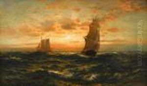 Square Rigger At Sea by Edward Moran