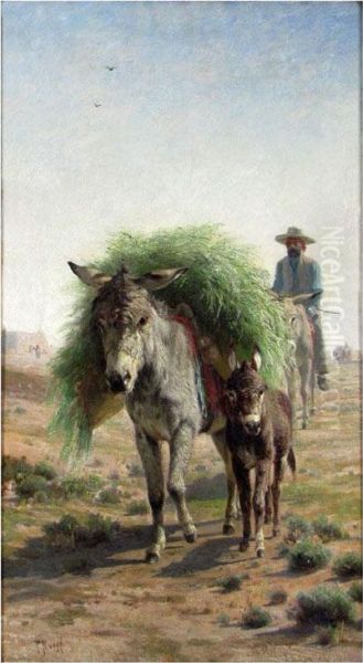 Southwestern Scene With Donkey Loaded With Harvest, And Rider - view 1