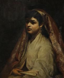 Portrait Of A Girl Holding A Fan by Joseph Mordecai