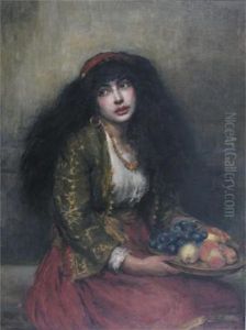 A Gypsy Girl With A Bowl Of Fruit by Joseph Mordecai