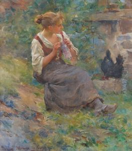 Jeune Paysanne Tricotant