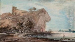 Paire De Paysage Aux Rochers by Louis-Gabriel Moreau the Elder