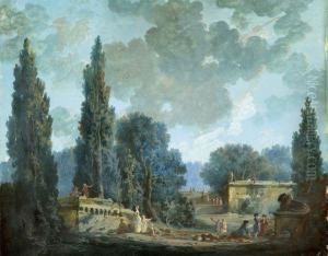 Promeneurs Sur Les Terrasses D'un Parc by Louis-Gabriel Moreau the Elder